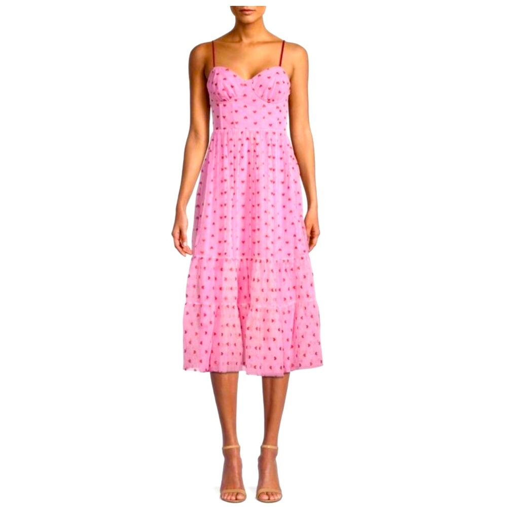 Betsey Johnson Pink Heart Strapless Tulle Dress Size 14 “New”